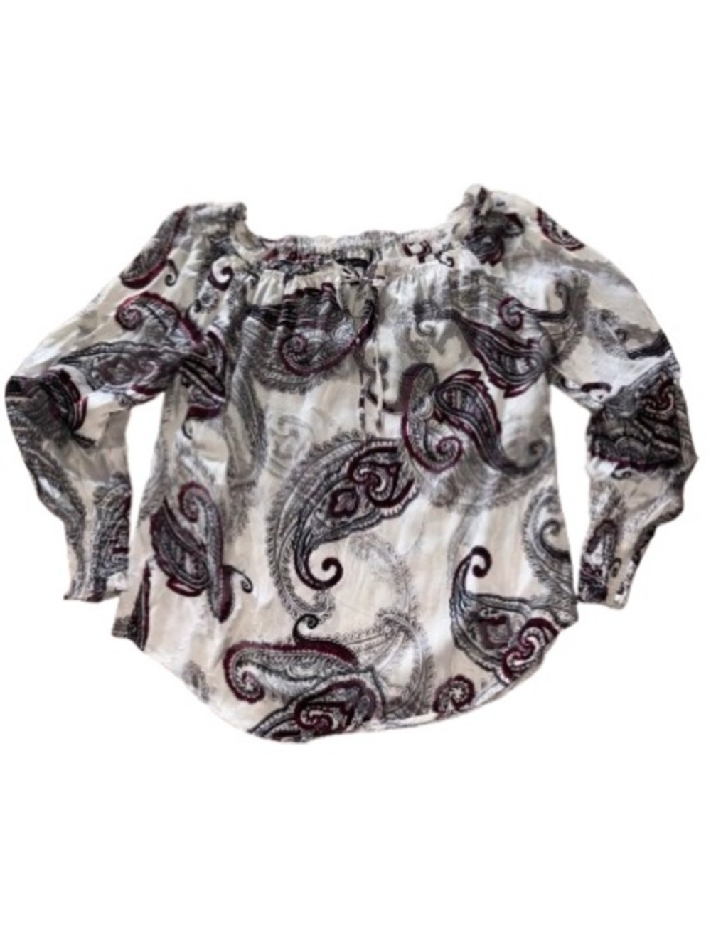 White House Black Market Paisley silk burnout Drawstring top size S